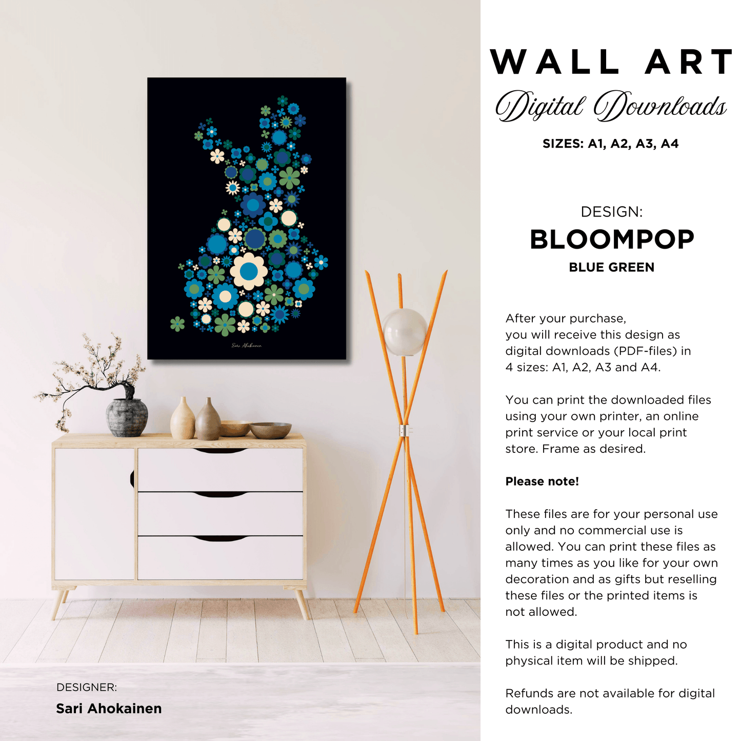 DIGITAL WALL ART - BLOOMPOP blue green | SHALMIAK