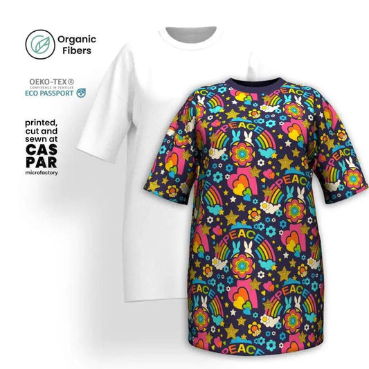 BUNNY PEACE darkblue - Organic Cotton T-Shirt Dress | SHALMIAK