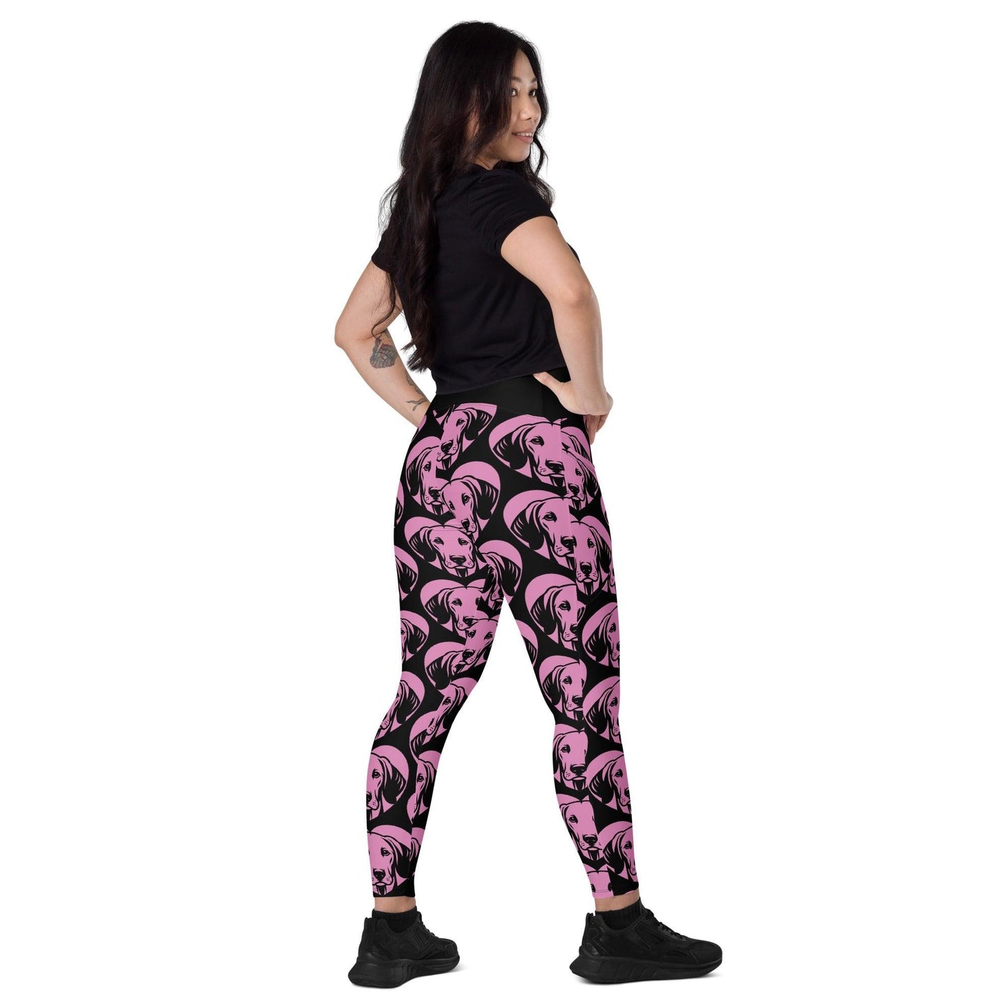 DOG BREED LEGGINGS with pockets - AMERICAN FOXHOUND - HERTTAHOUND - pink | SHALMIAK