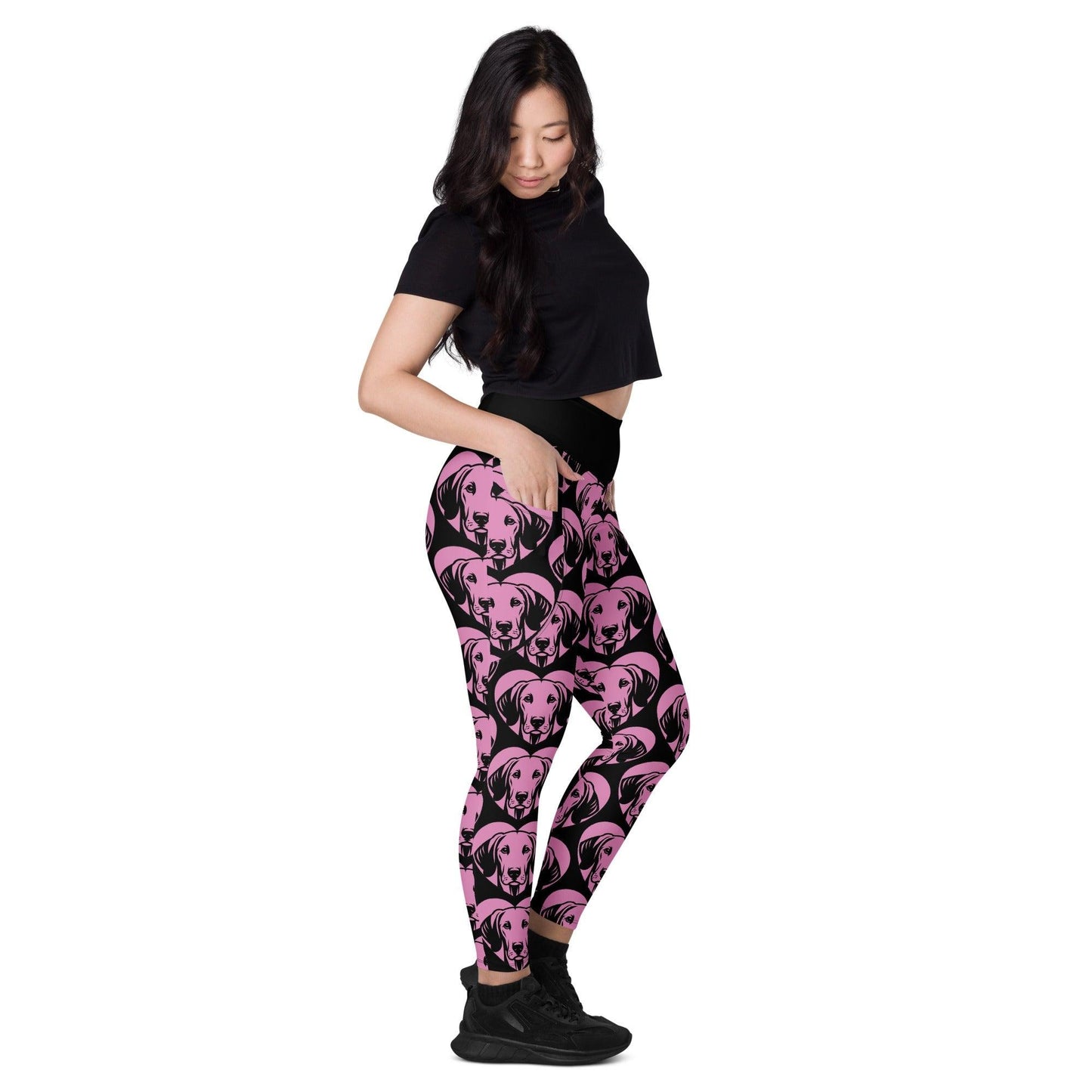 DOG BREED LEGGINGS with pockets - AMERICAN FOXHOUND - HERTTAHOUND - pink | SHALMIAK