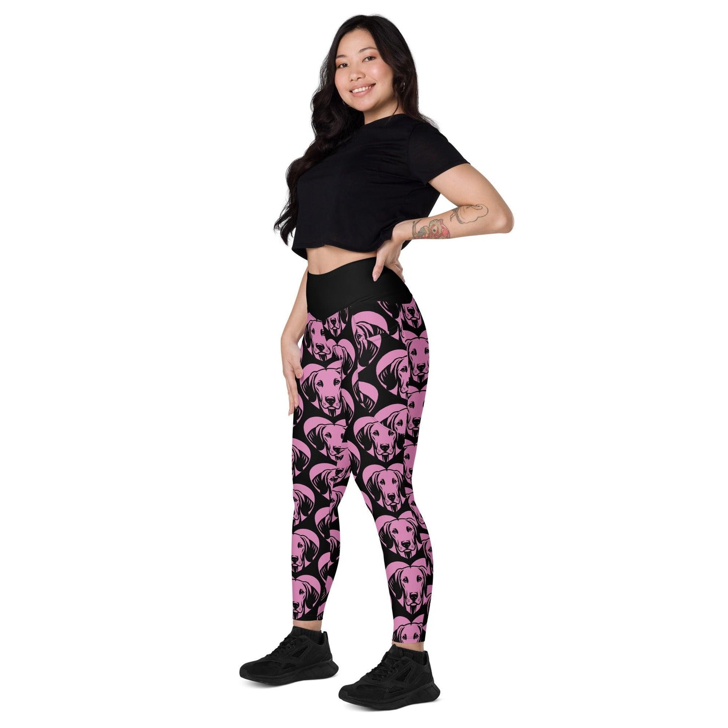 DOG BREED LEGGINGS with pockets - AMERICAN FOXHOUND - HERTTAHOUND - pink | SHALMIAK