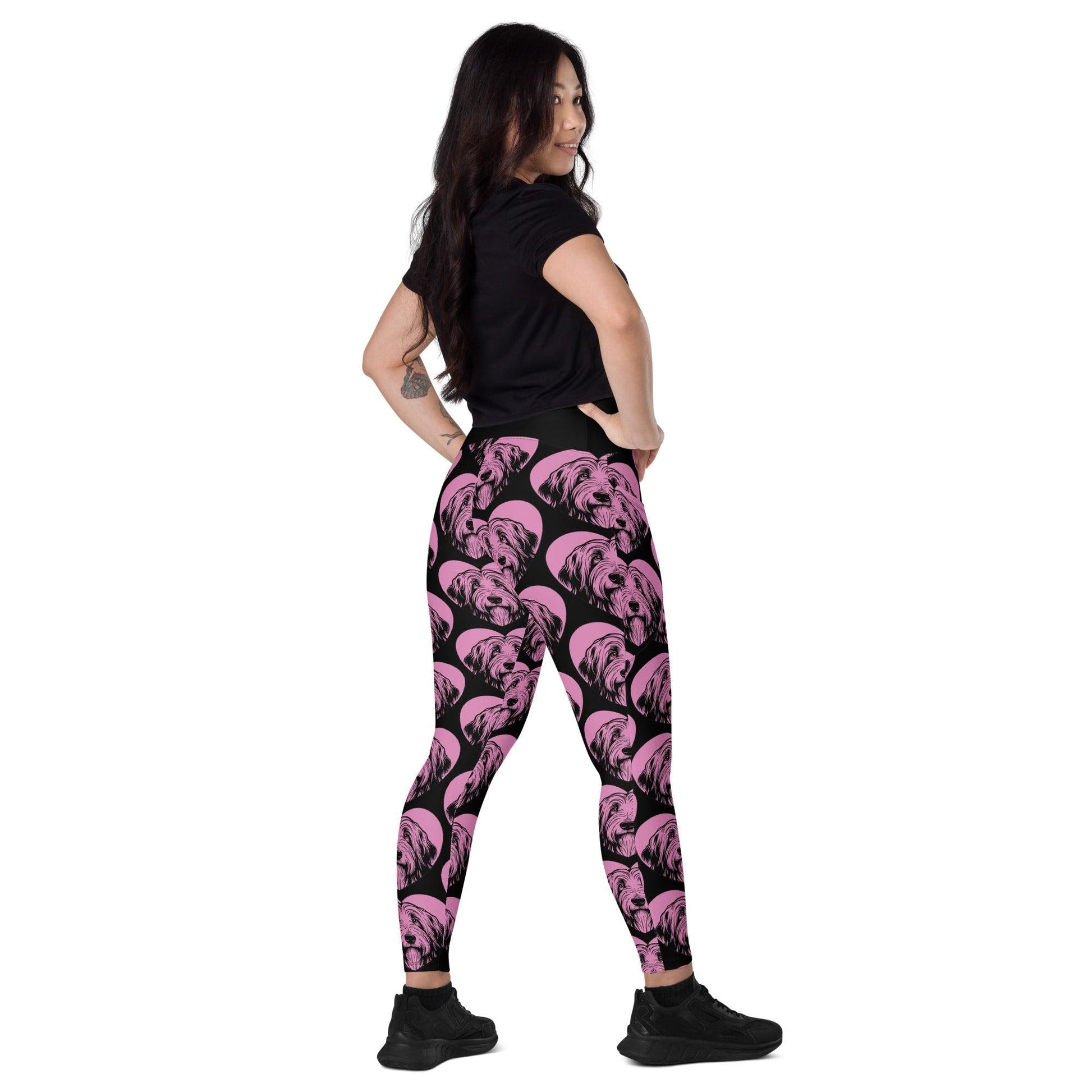 DOG BREED LEGGINGS with pockets - BEARDED COLLIE - HERTTAHOUND - pink | SHALMIAK