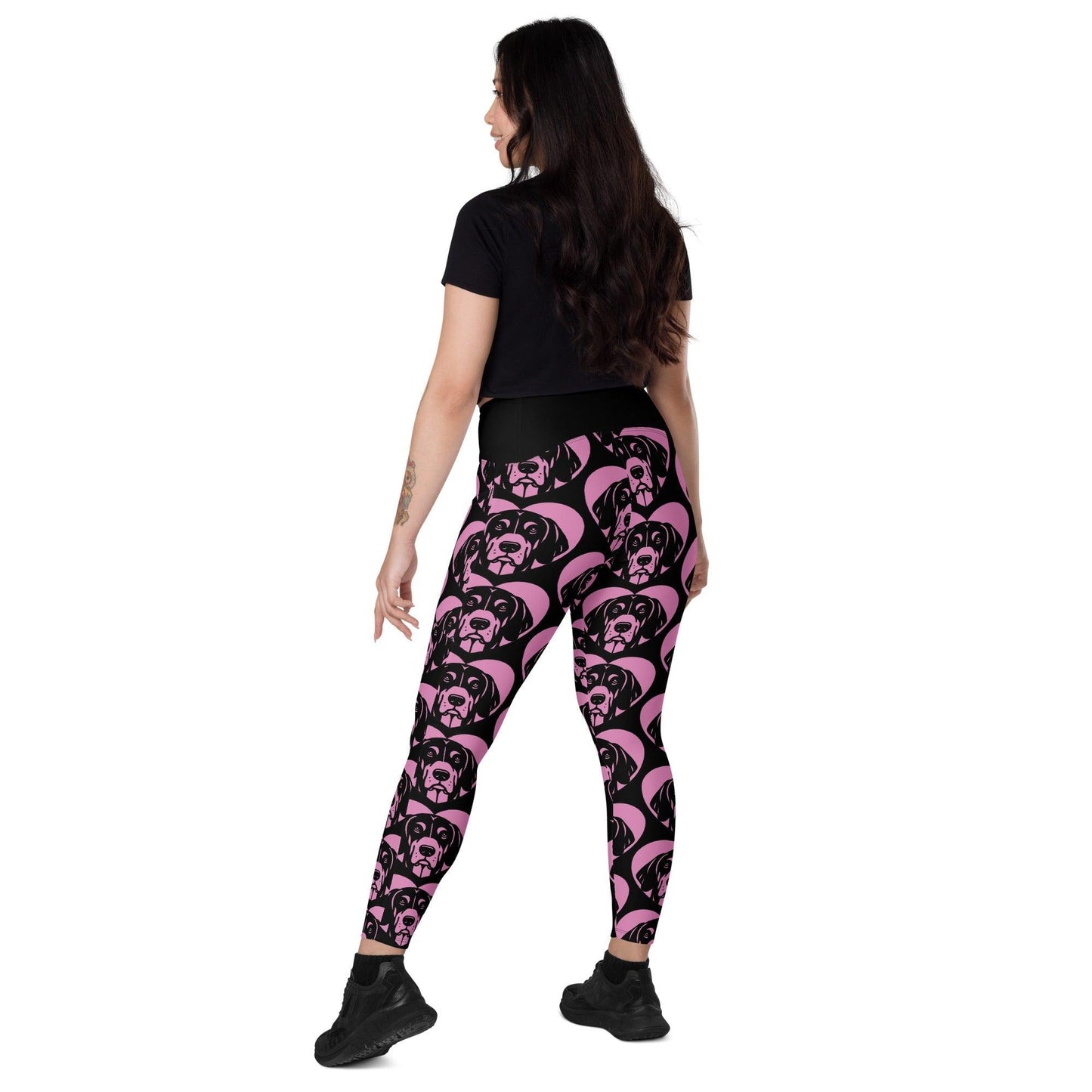 DOG BREED LEGGINGS with pockets - BLACK AND TAN COONHOUND - HERTTAHOUND - pink | SHALMIAK