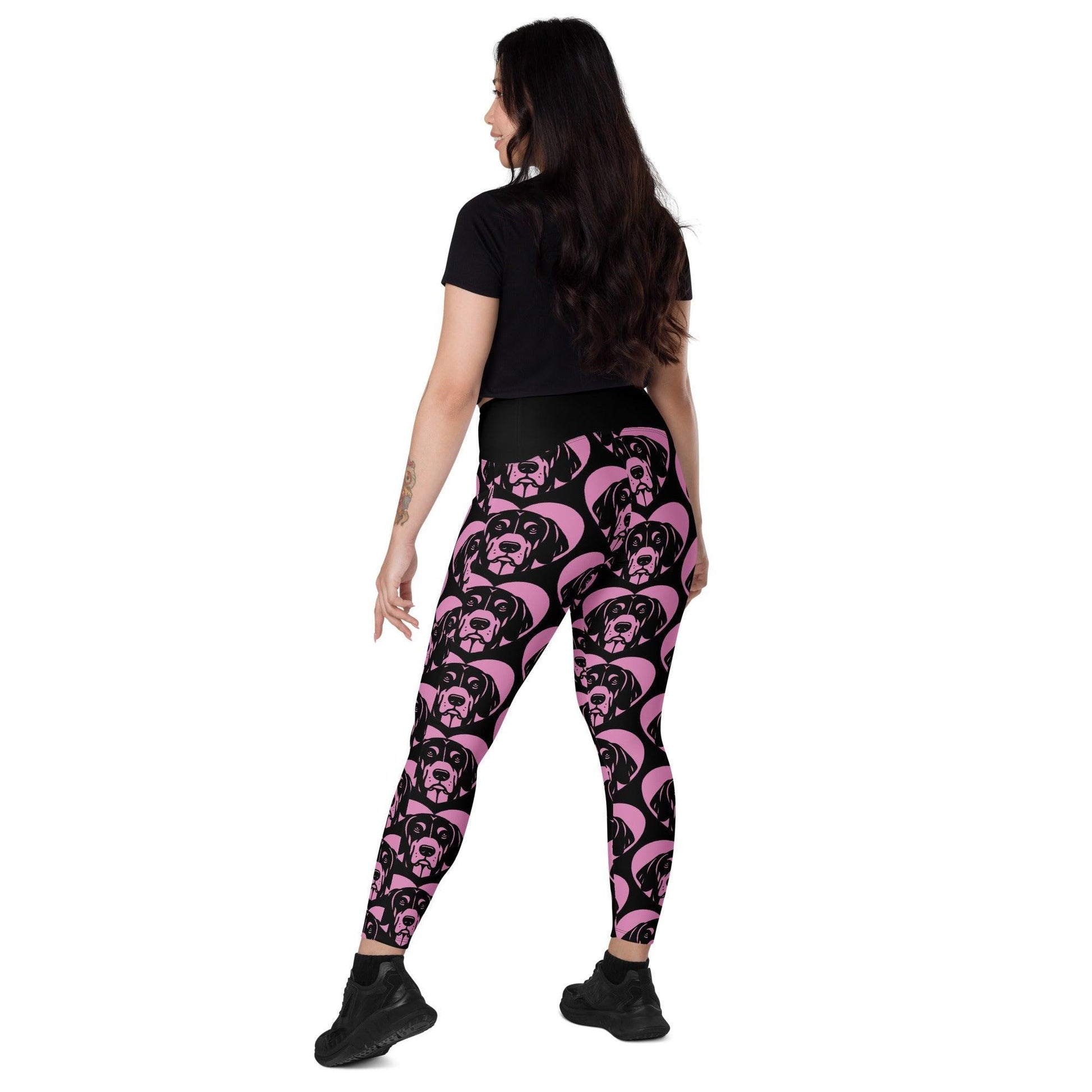 DOG BREED LEGGINGS with pockets - BLACK AND TAN COONHOUND - HERTTAHOUND - pink | SHALMIAK