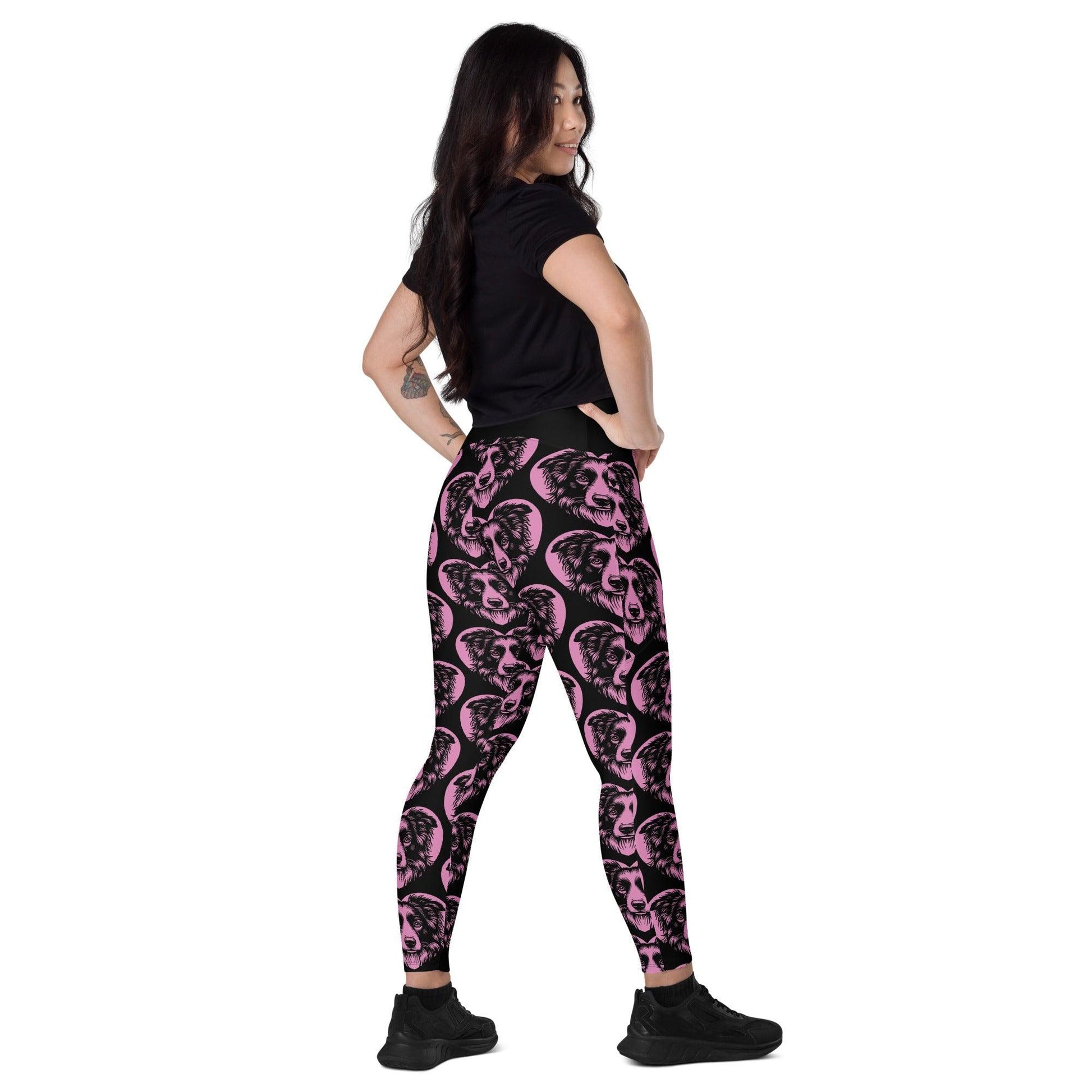 DOG BREED LEGGINGS with pockets - BORDER COLLIE - HERTTAHOUND - pink | SHALMIAK