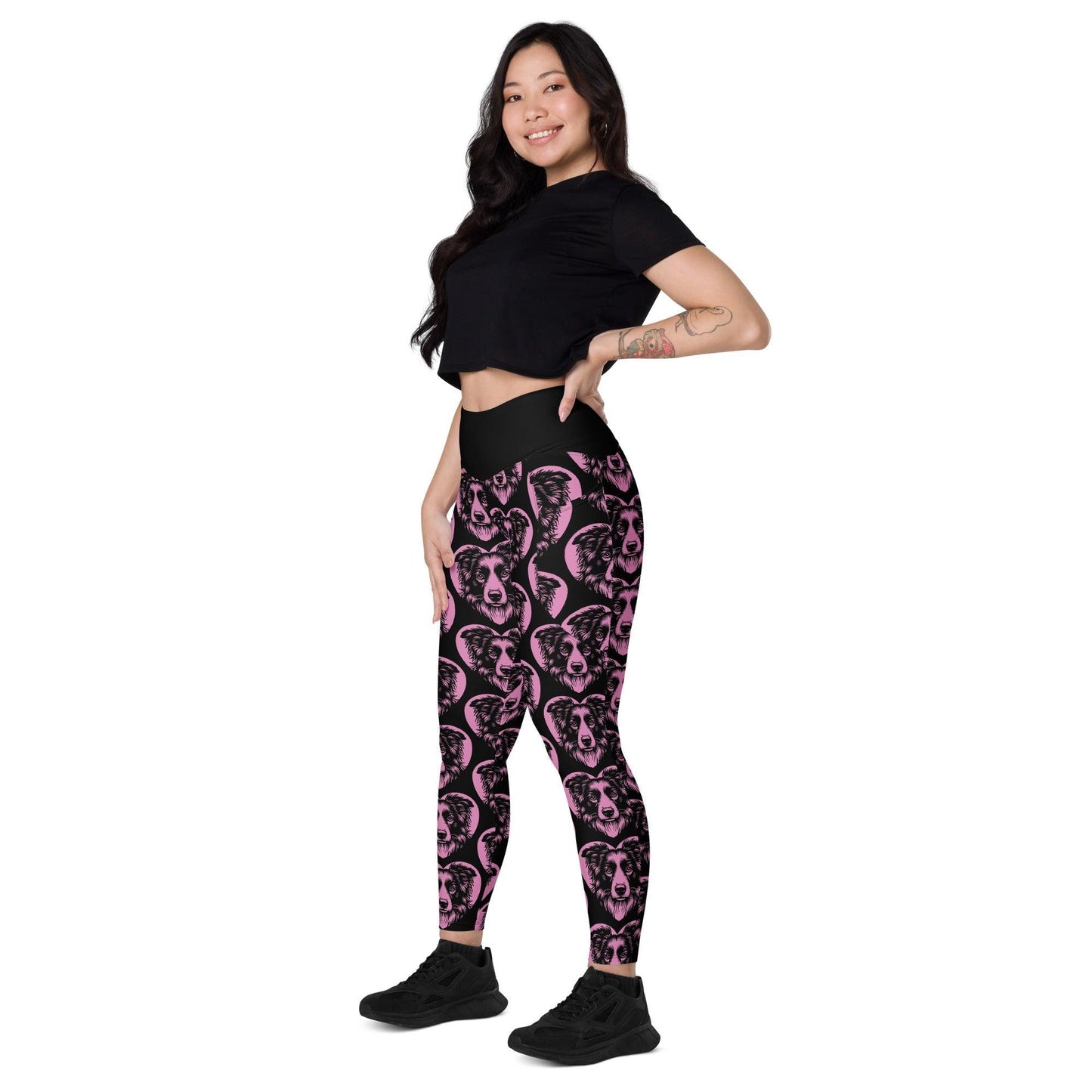 DOG BREED LEGGINGS with pockets - BORDER COLLIE - HERTTAHOUND - pink | SHALMIAK
