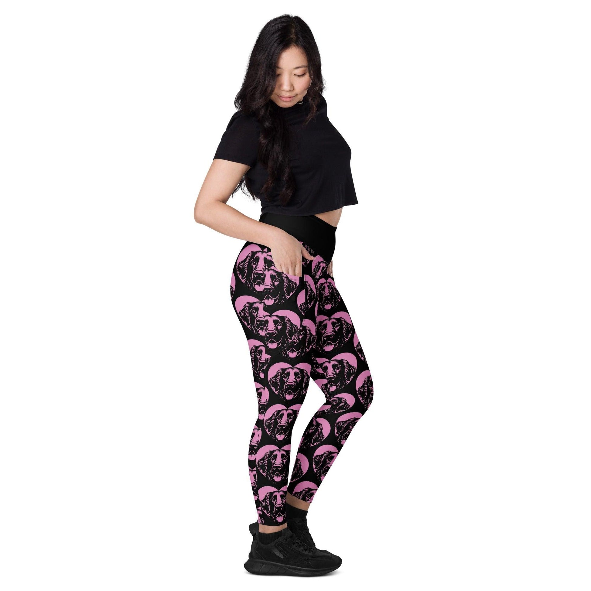 DOG BREED LEGGINGS with pockets - FLAT COATED RETRIEVER - HERTTAHOUND - pink | SHALMIAK