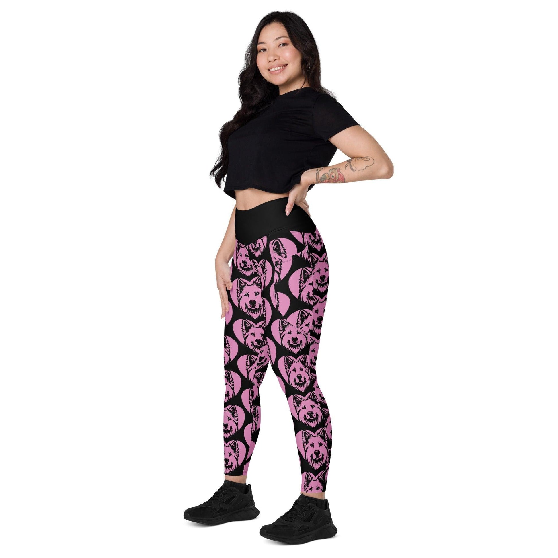 DOG BREED LEGGINGS with pockets - WHITE SHEPHERD - HERTTAHOUND - pink | SHALMIAK