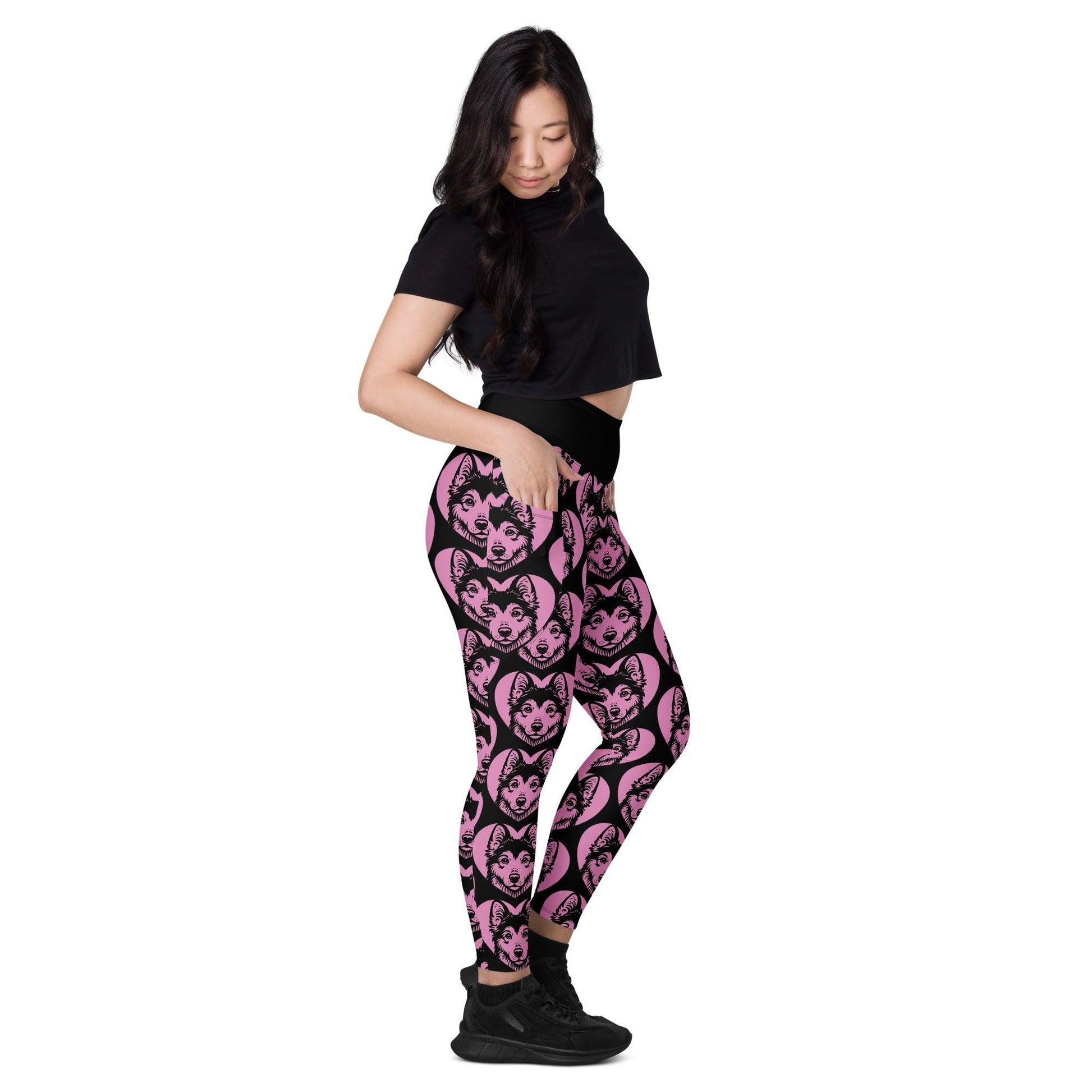 DOG BREED LEGGINGS with pockets - YAKUTIAN LAIKA - HERTTAHOUND - pink | SHALMIAK