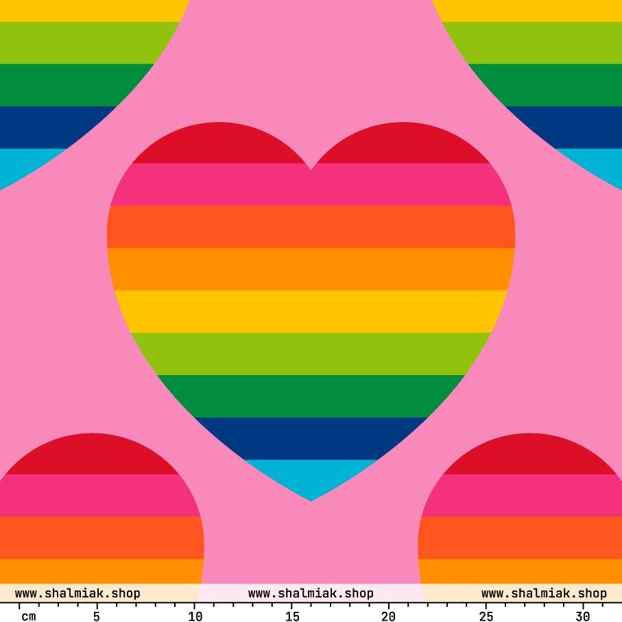 Fabric - ELLIE LOVE rainbow pink XL - Bold Heart Print