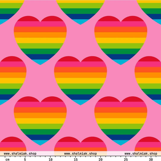 Fabric - ELLIE LOVE rainbow pink - Bold Heart Print
