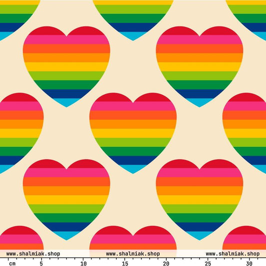 Fabric - ELLIE LOVE rainbow - Bold Heart Print