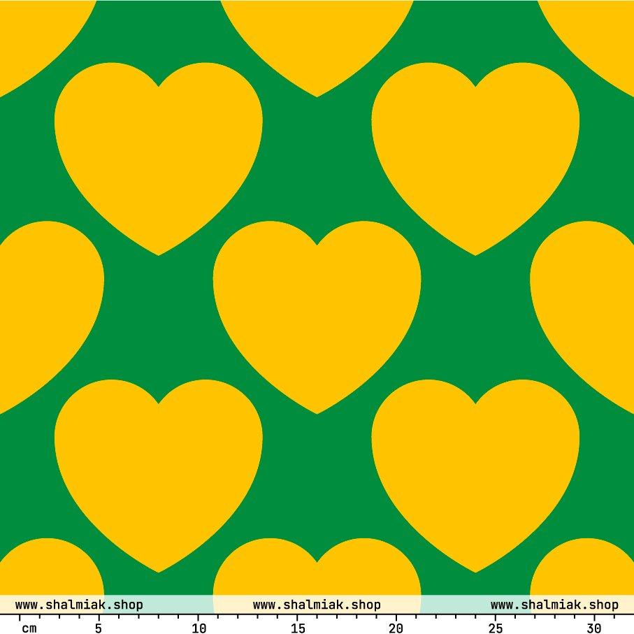 Fabric - ELLIE LOVE yellow green - Bold Heart Print
