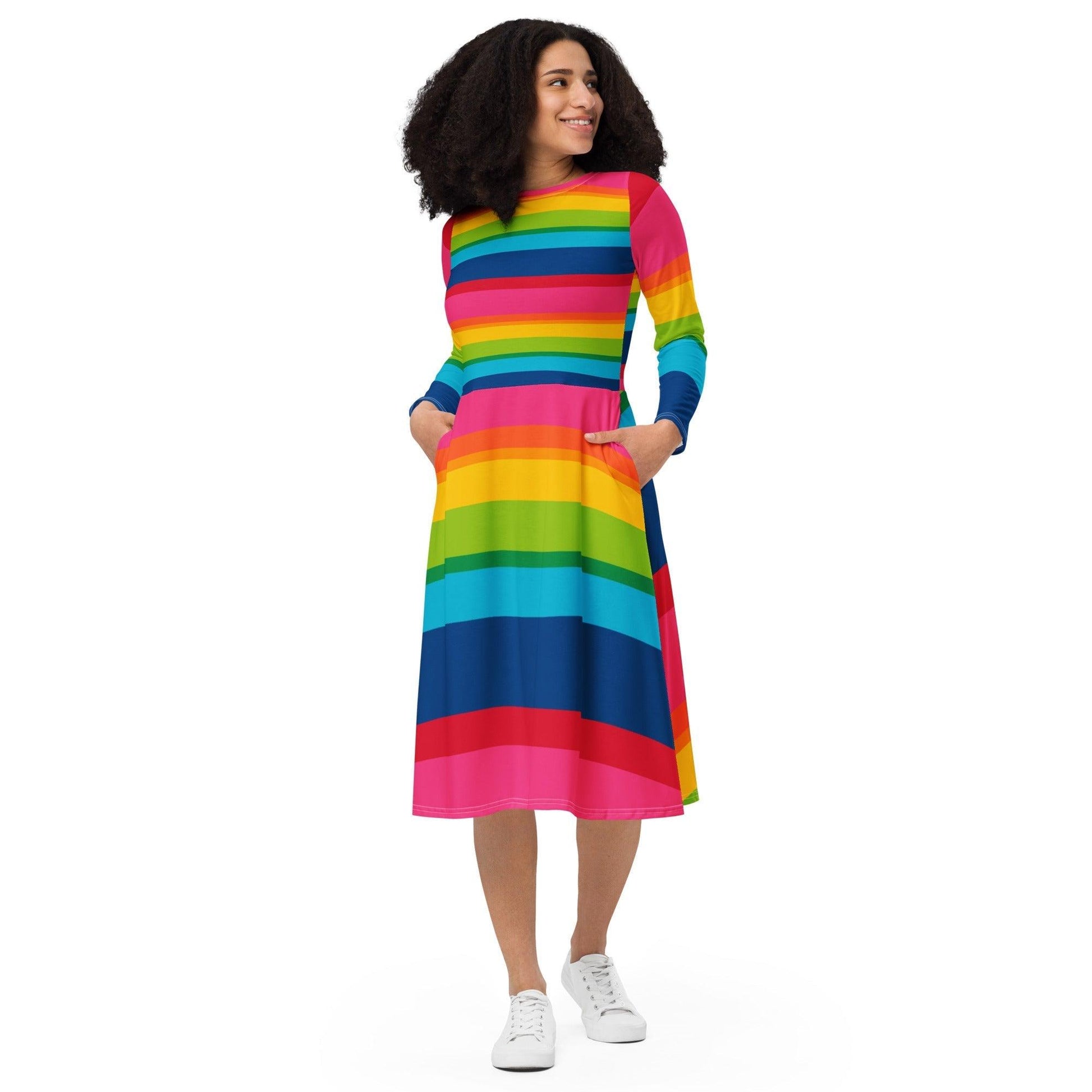 ELLIE rainbow stripe - Midi Dress With Pockets | SHALMIAK