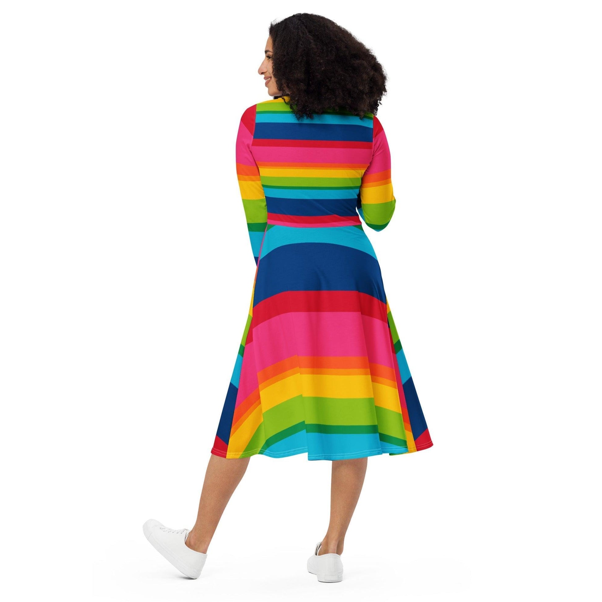 ELLIE rainbow stripe - Midi Dress With Pockets | SHALMIAK