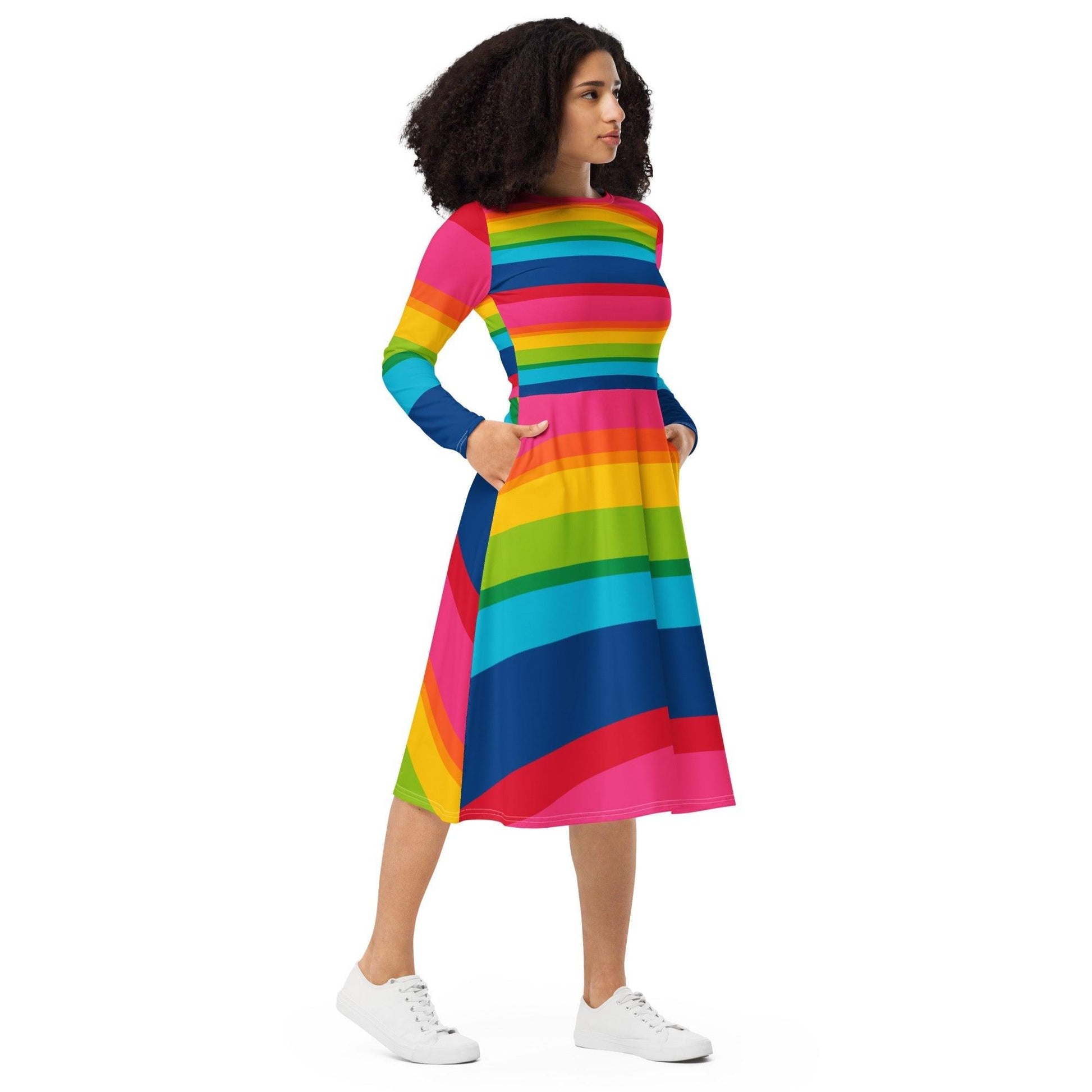 ELLIE rainbow stripe - Midi Dress With Pockets | SHALMIAK