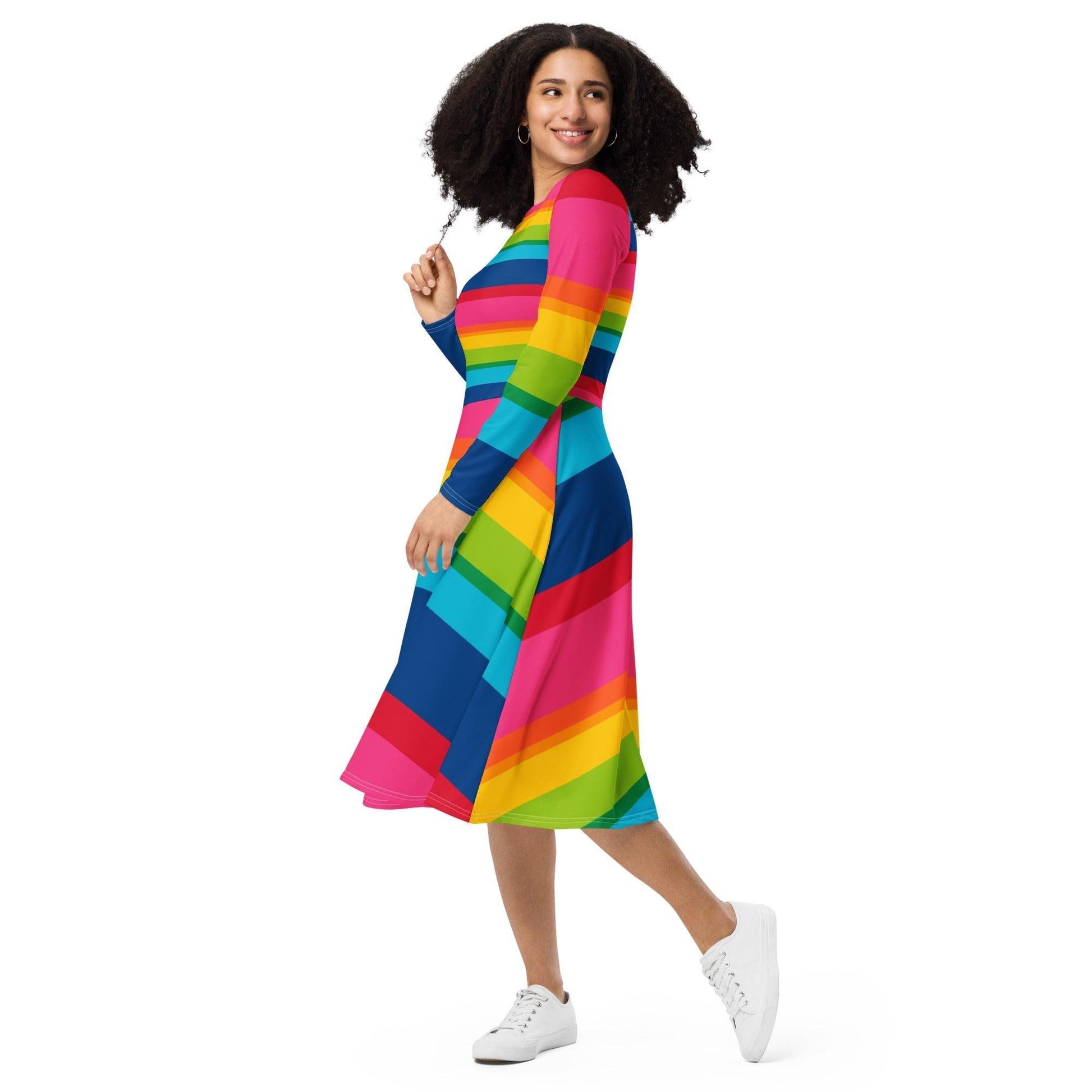 ELLIE rainbow stripe - Midi Dress With Pockets | SHALMIAK