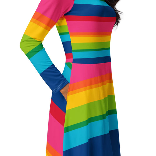 ELLIE rainbow stripe - Midi Dress With Pockets | SHALMIAK