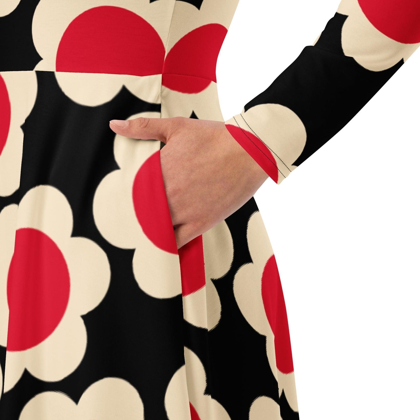 ELLIE red black - Midi Dress With Pockets | SHALMIAK