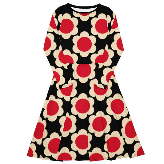 ELLIE red black - Midi Dress With Pockets | SHALMIAK