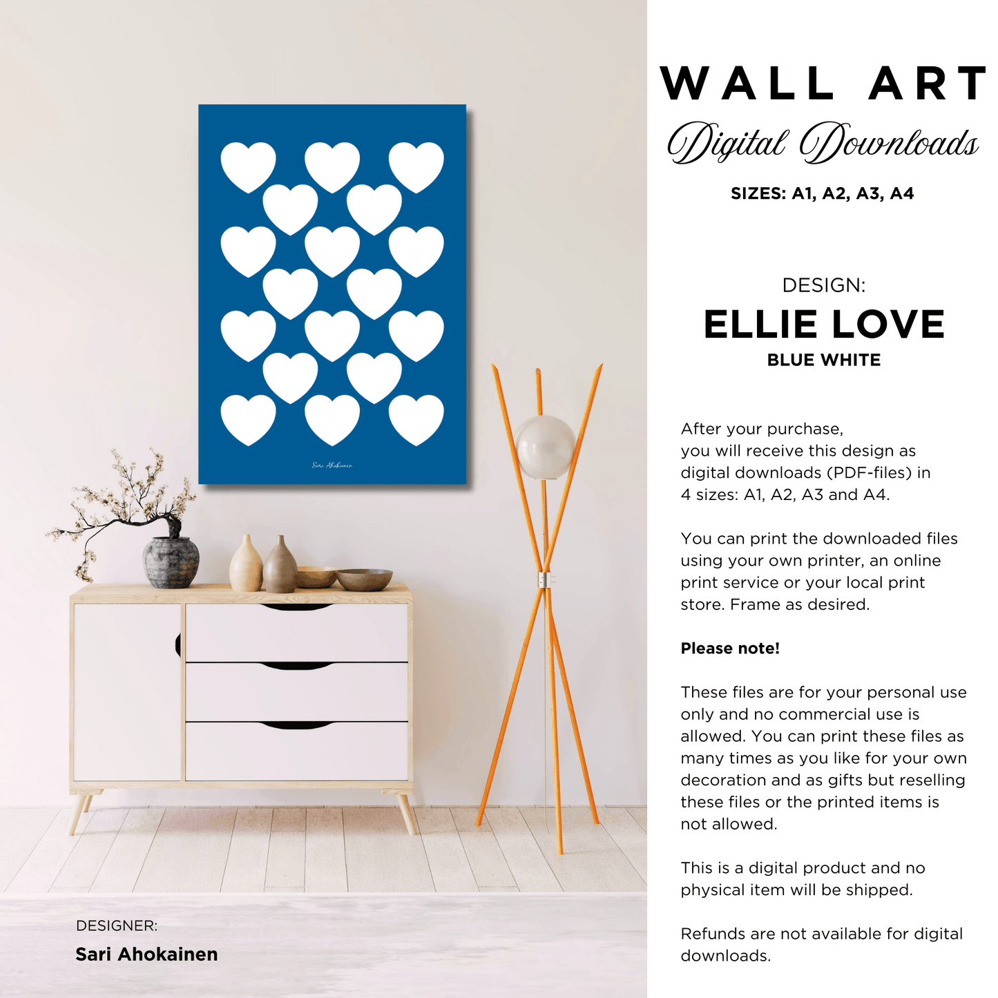 DIGITAL WALL ART - ELLIE LOVE blue white | SHALMIAK