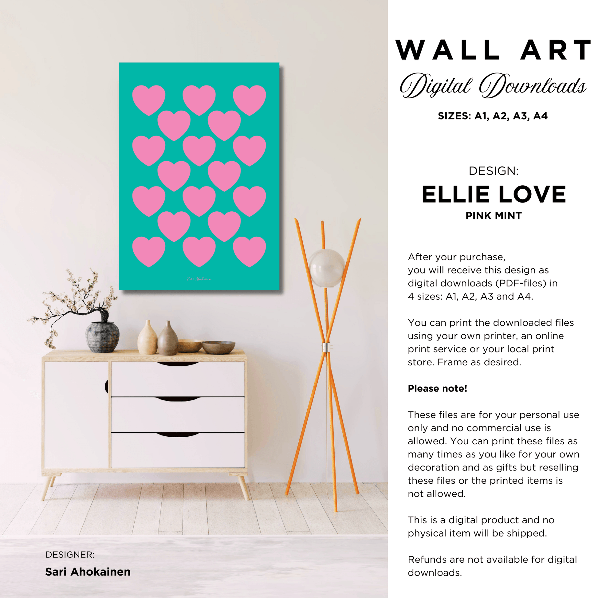 DIGITAL WALL ART - ELLIE LOVE pink mint | SHALMIAK