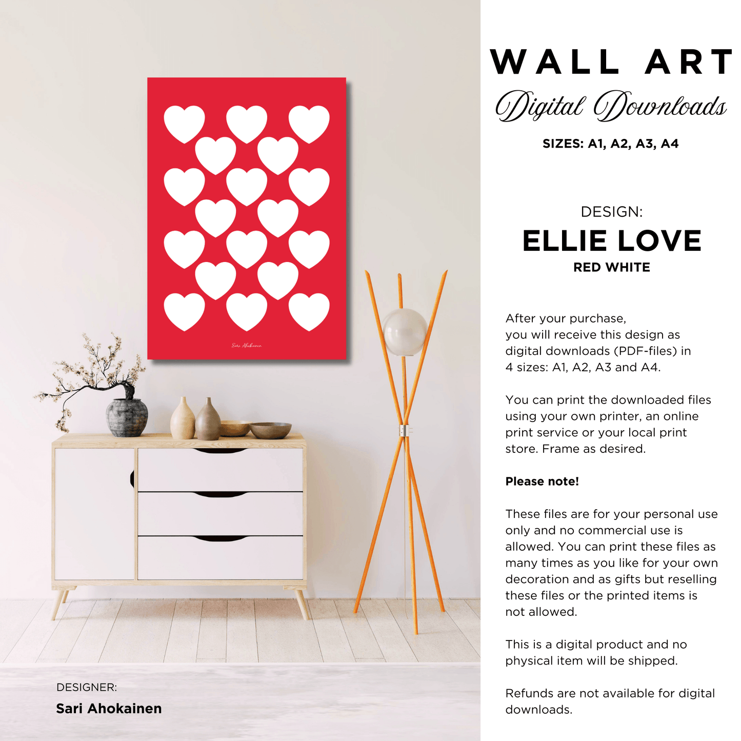 DIGITAL WALL ART - ELLIE LOVE red white | SHALMIAK