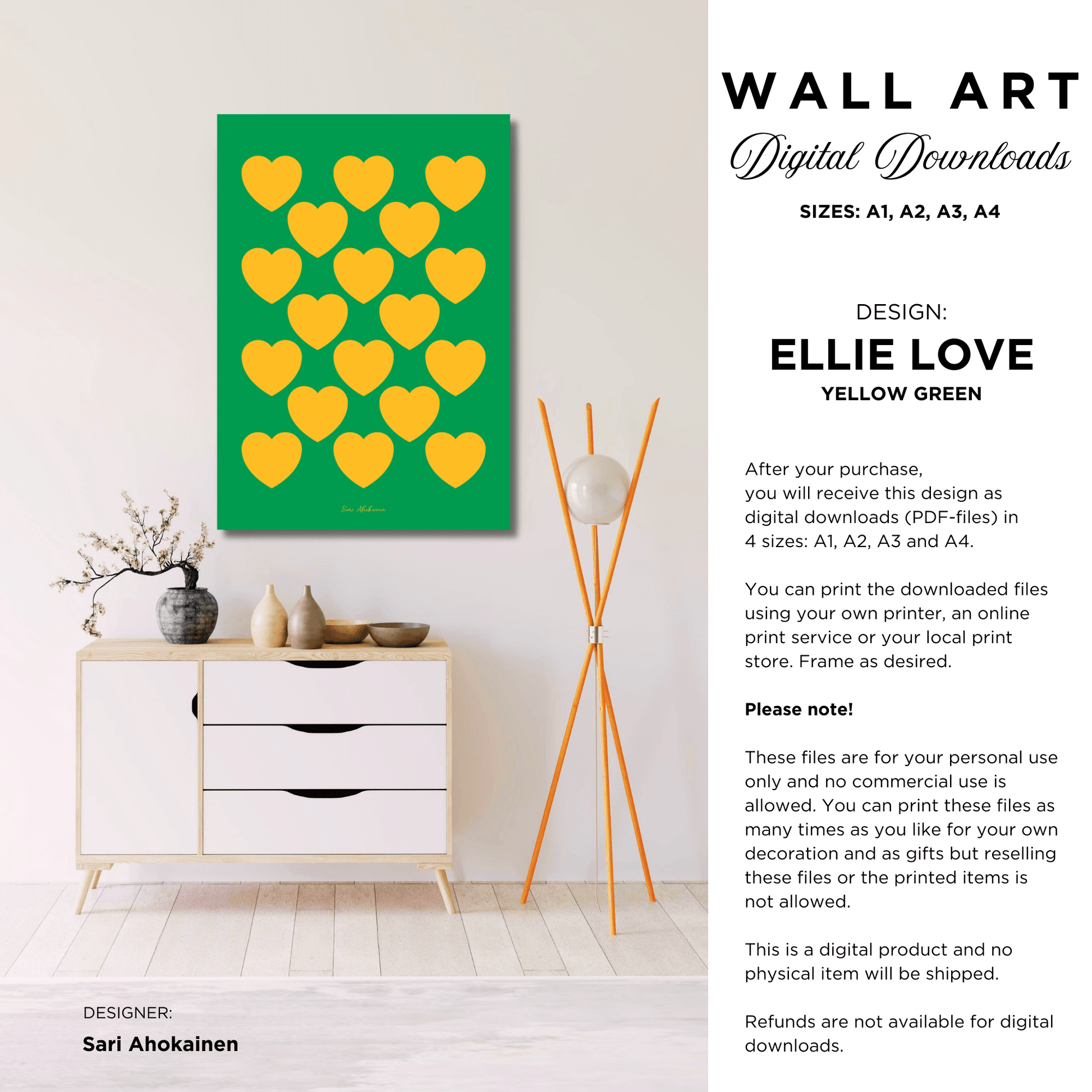 DIGITAL WALL ART - ELLIE LOVE yellow green | SHALMIAK