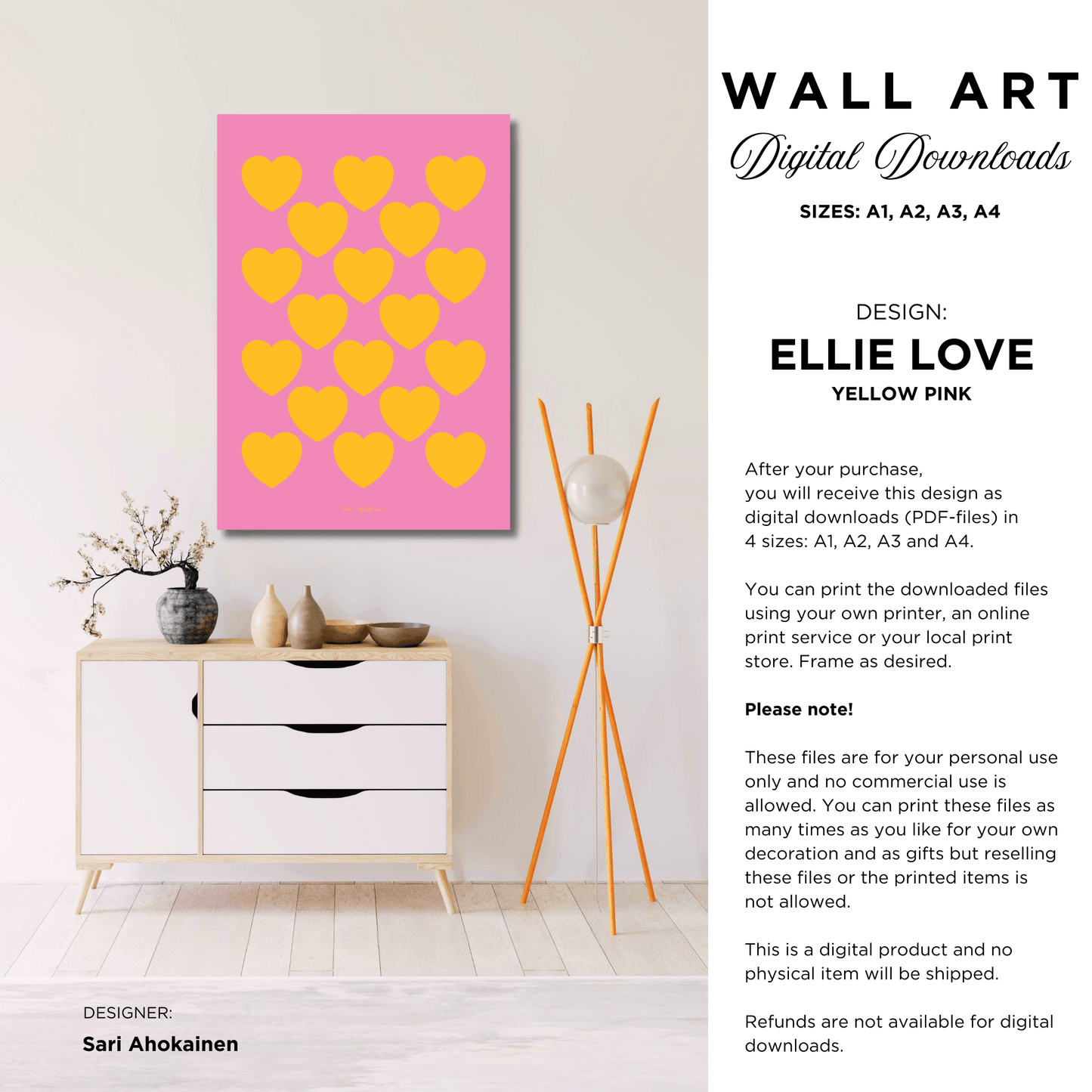 DIGITAL WALL ART - ELLIE LOVE yellow pink | SHALMIAK