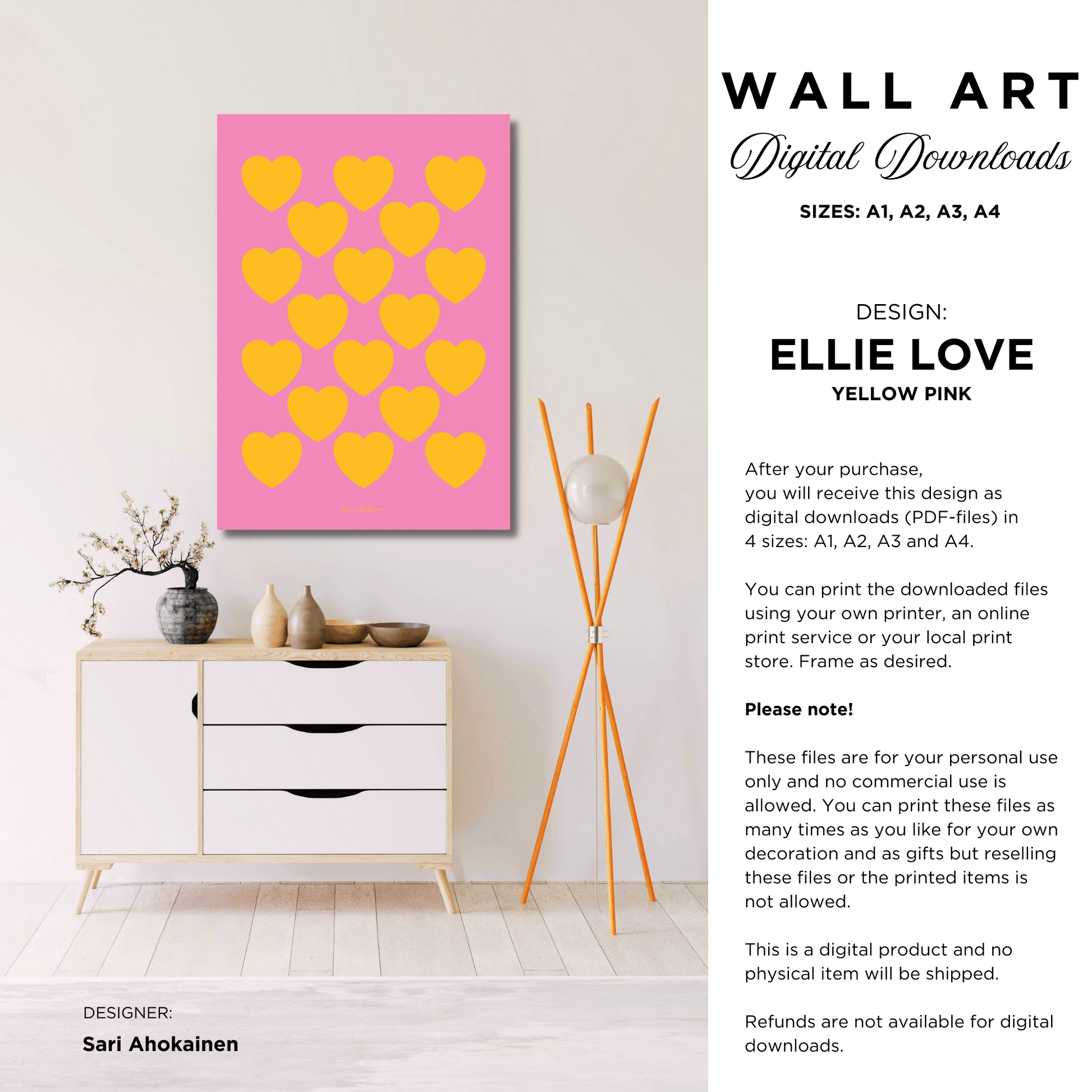 DIGITAL WALL ART - ELLIE LOVE yellow pink | SHALMIAK