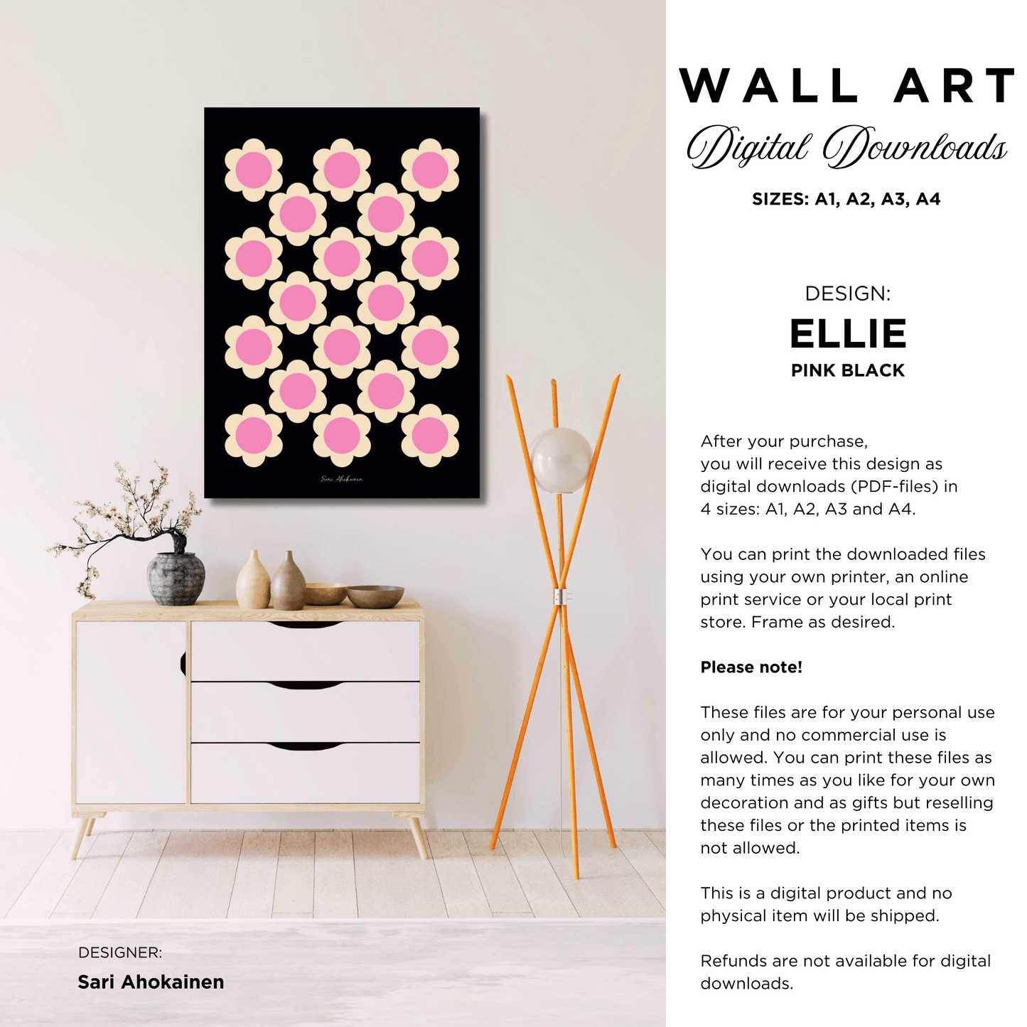 DIGITAL WALL ART - ELLIE pink black | SHALMIAK
