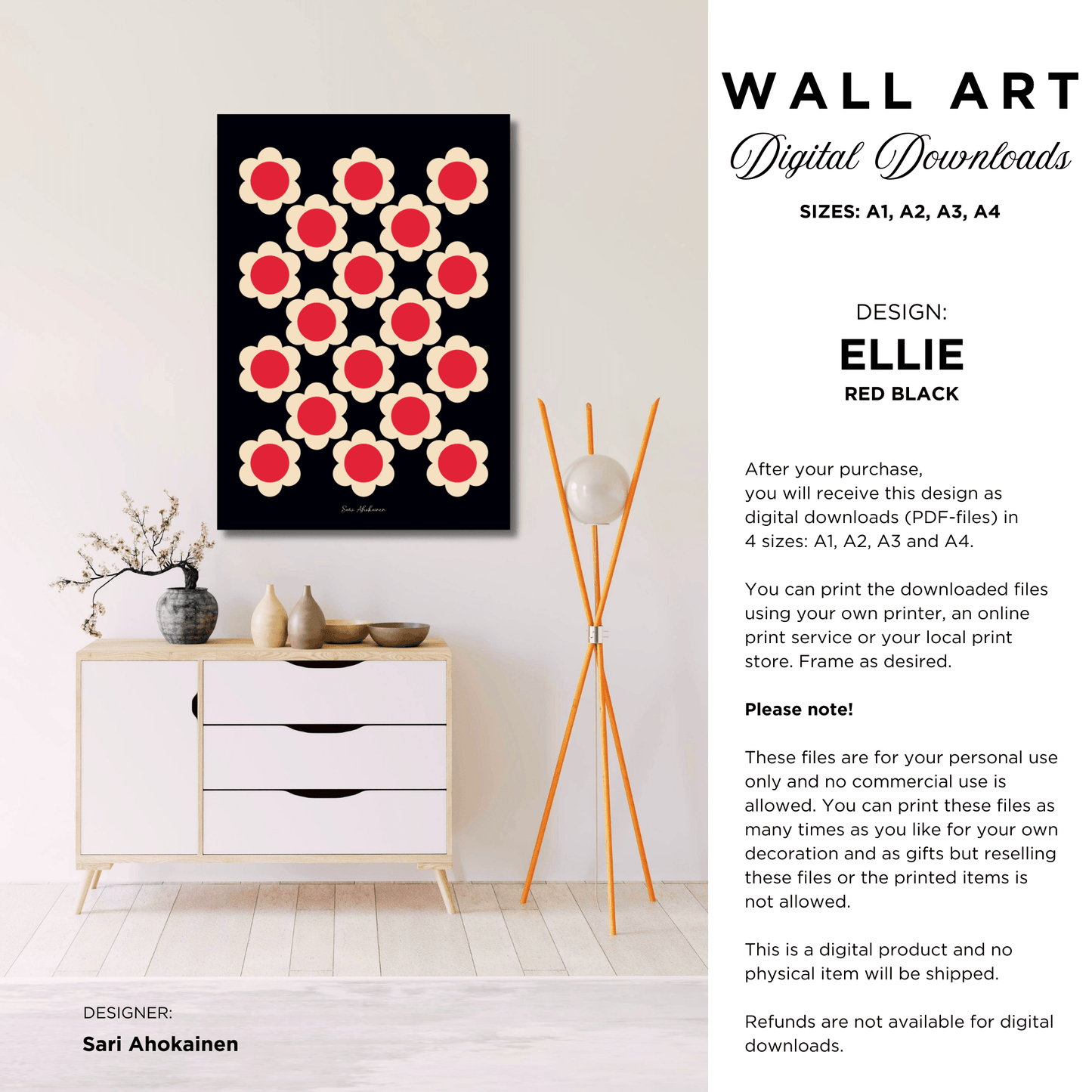 DIGITAL WALL ART - ELLIE red black | SHALMIAK
