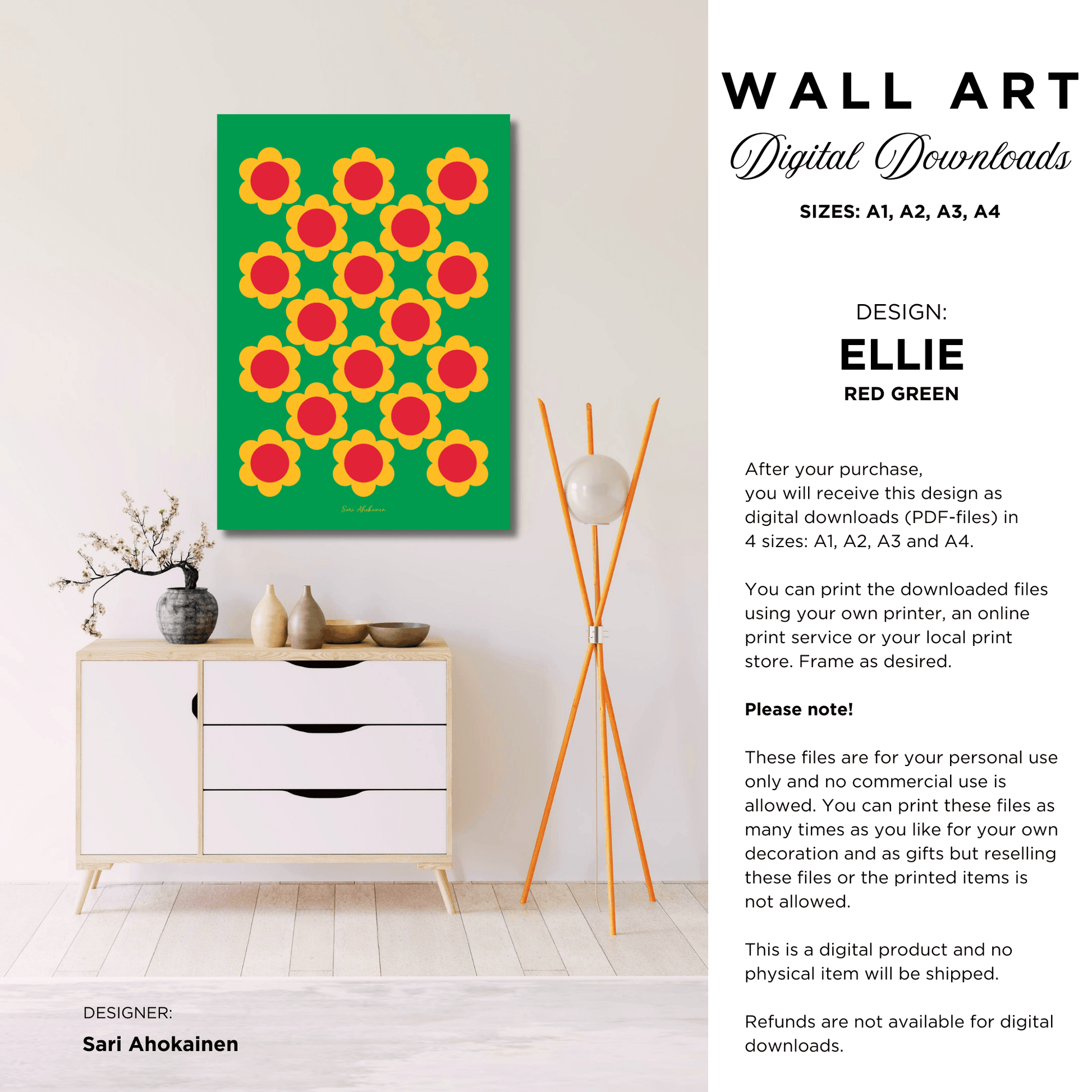 DIGITAL WALL ART - ELLIE red green | SHALMIAK