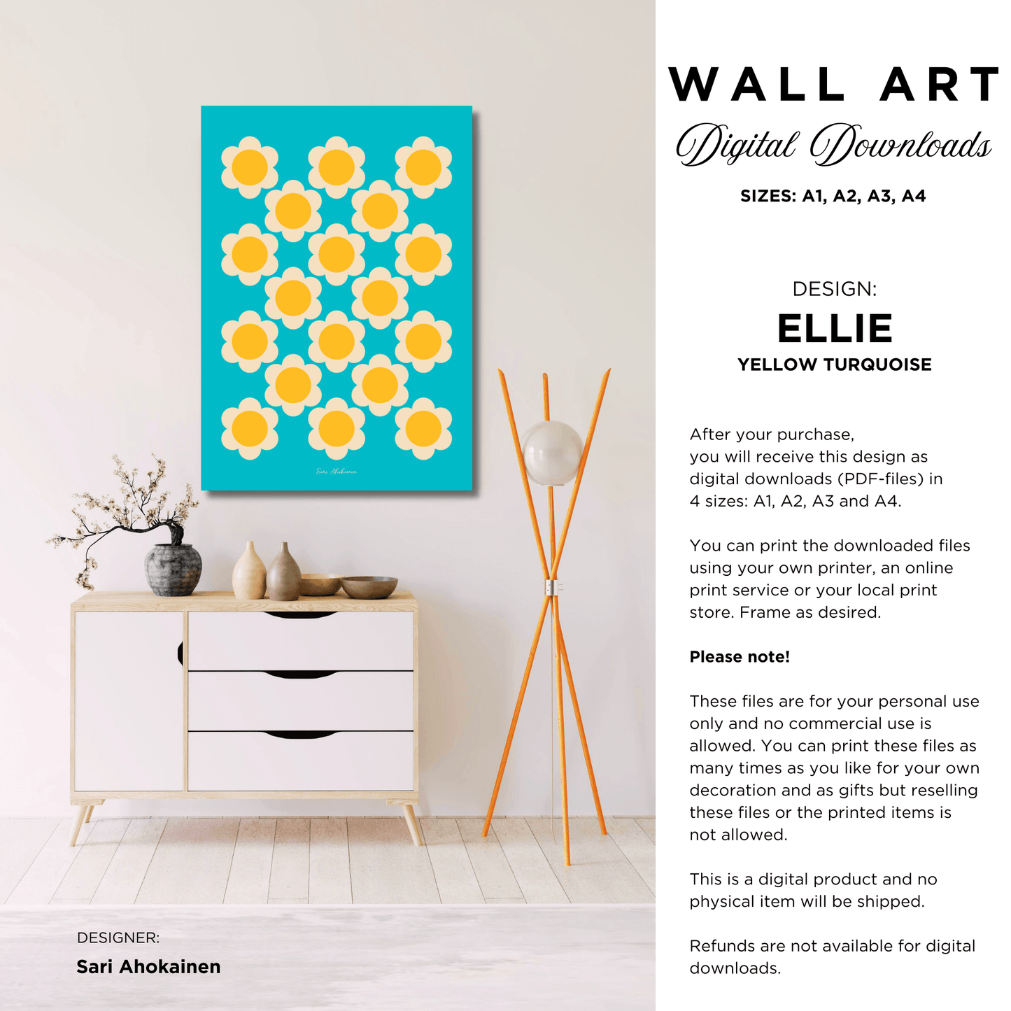 DIGITAL WALL ART - ELLIE yellow turquoise