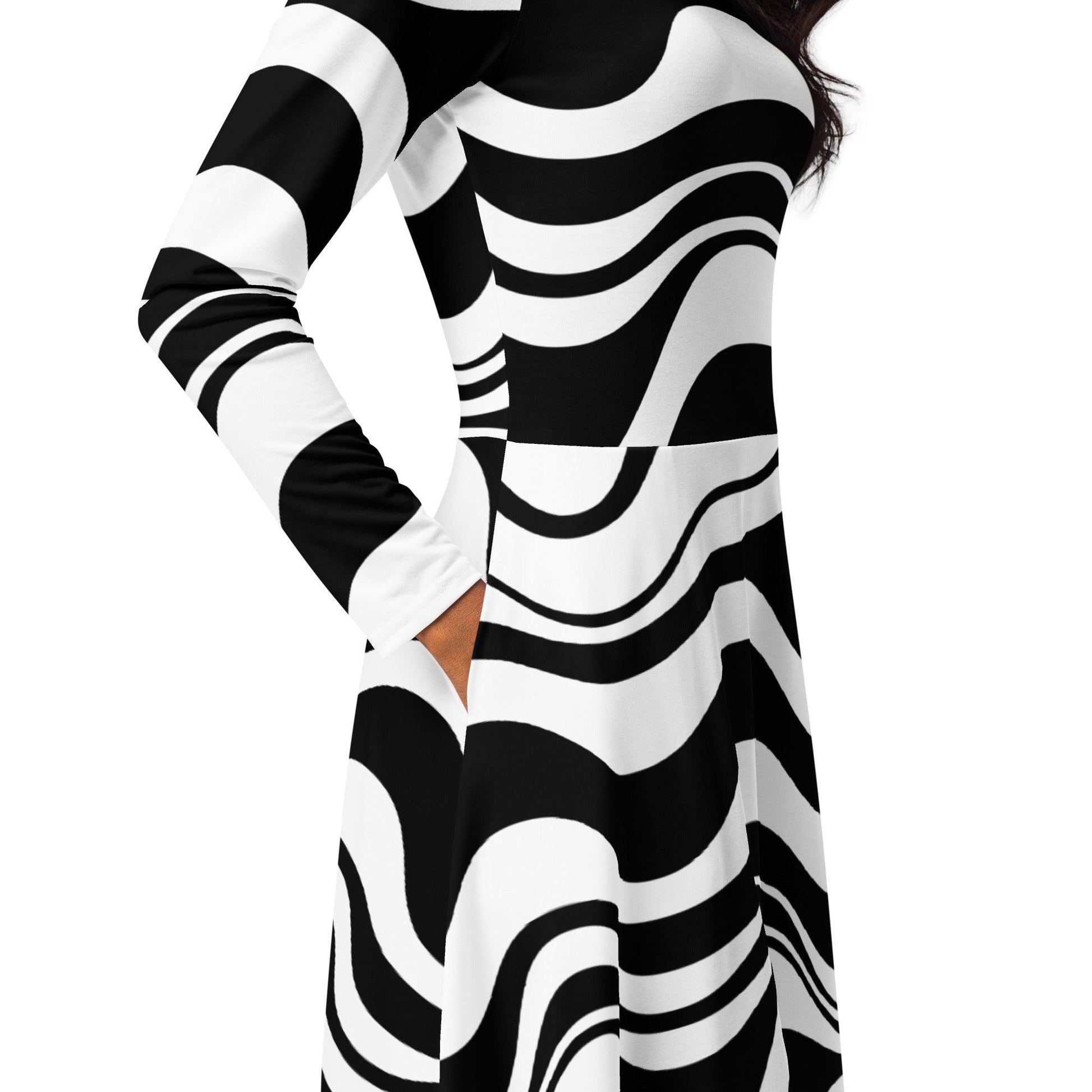 ENERGY WAVES black - Midi Dress With Pockets | SHALMIAK