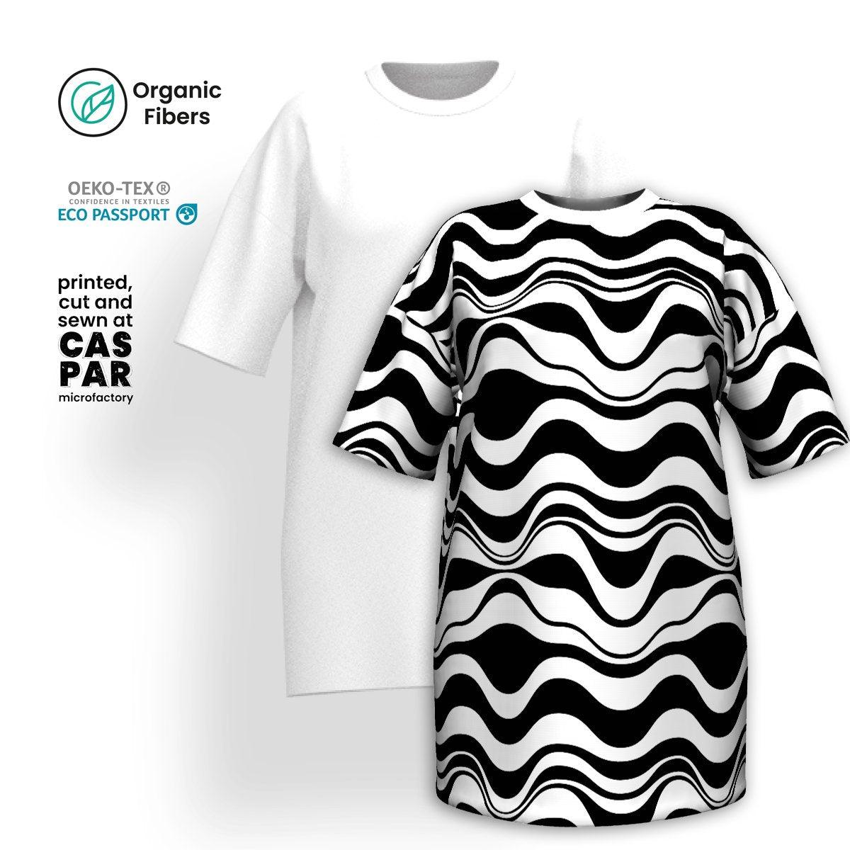 ENERGY WAVES black - Organic Cotton T-Shirt Dress | SHALMIAK