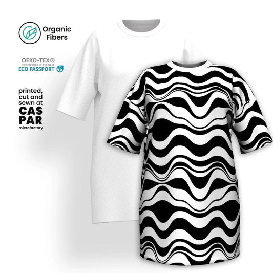 ENERGY WAVES black - Organic Cotton T-Shirt Dress | SHALMIAK