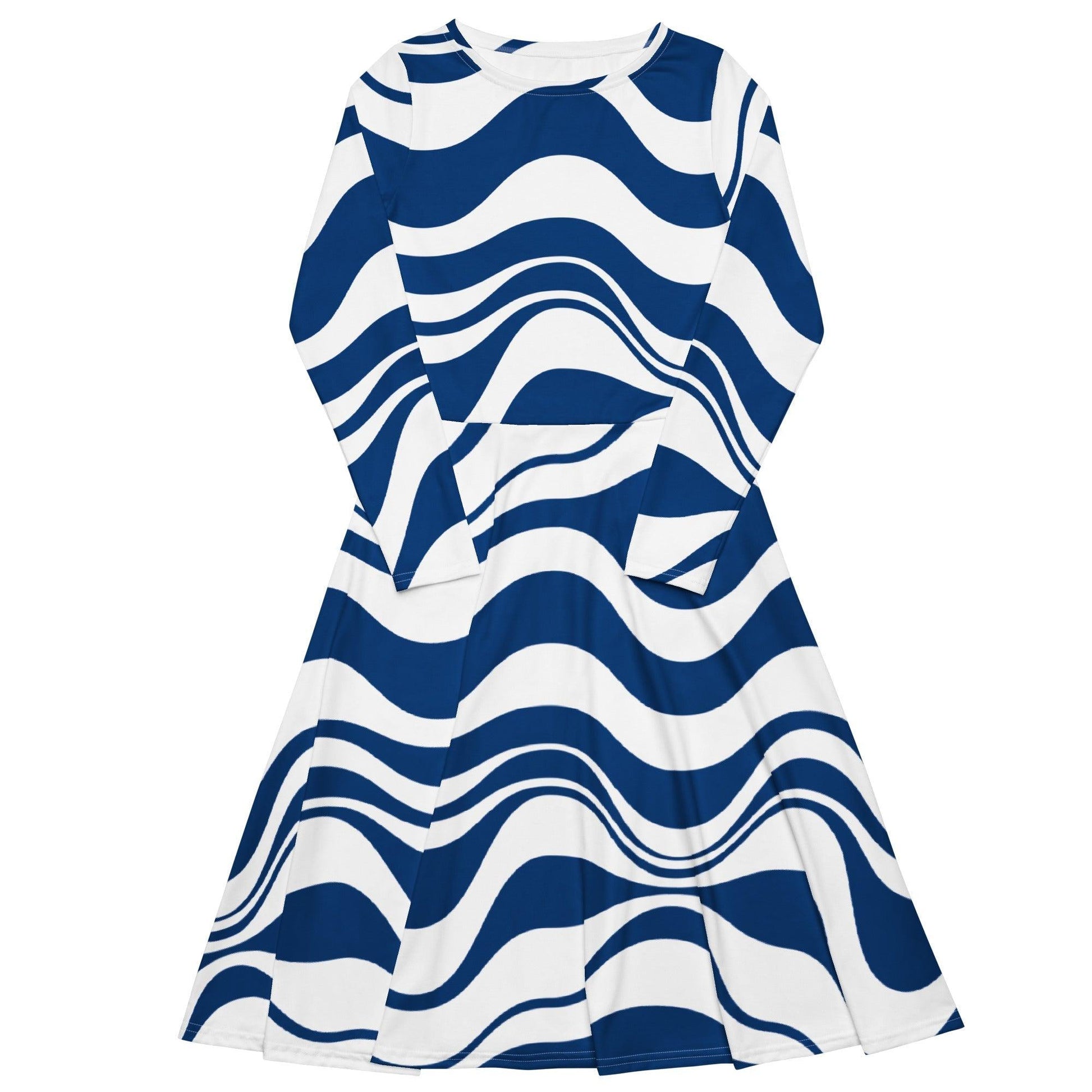 ENERGY WAVES blue - Midi Dress With Pockets | SHALMIAK