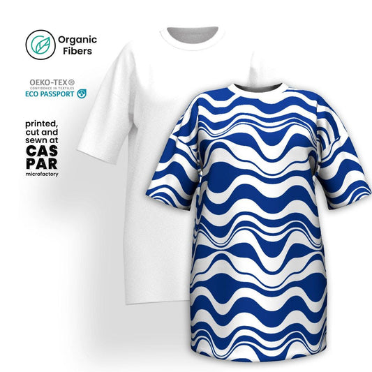 ENERGY WAVES blue - Organic Cotton T-Shirt Dress | SHALMIAK