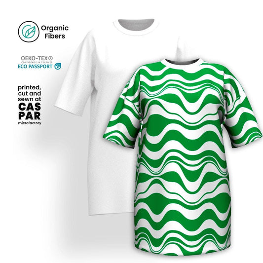 ENERGY WAVES green - Organic Cotton T-Shirt Dress | SHALMIAK