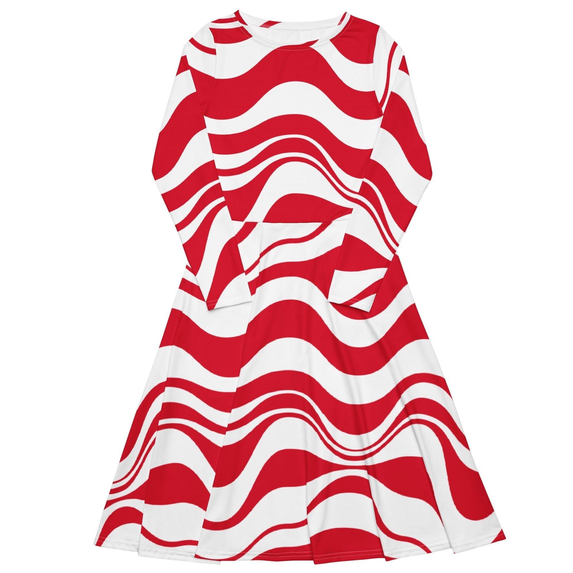 ENERGY WAVES red - Midi Dress With Pockets | SHALMIAK