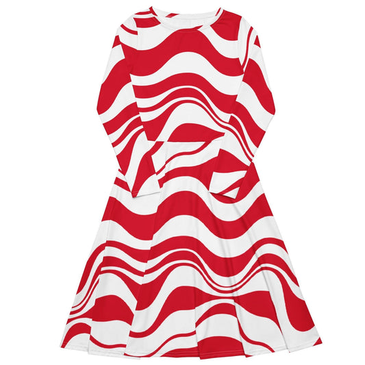ENERGY WAVES red - Midi Dress With Pockets | SHALMIAK