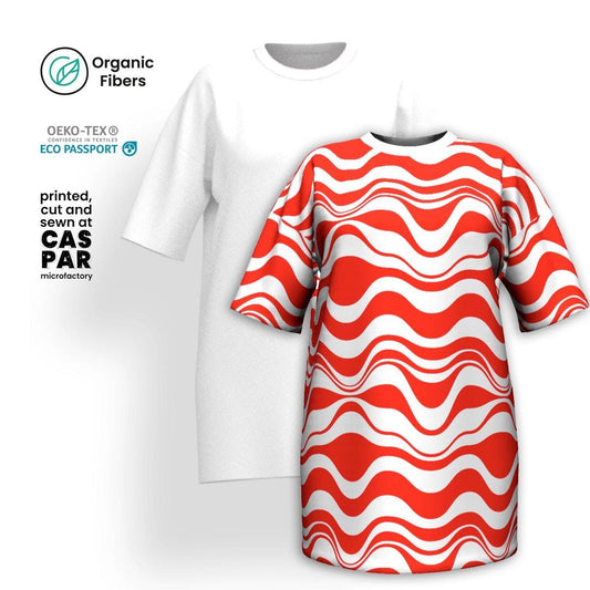 ENERGY WAVES red - Organic Cotton T-Shirt Dress | SHALMIAK