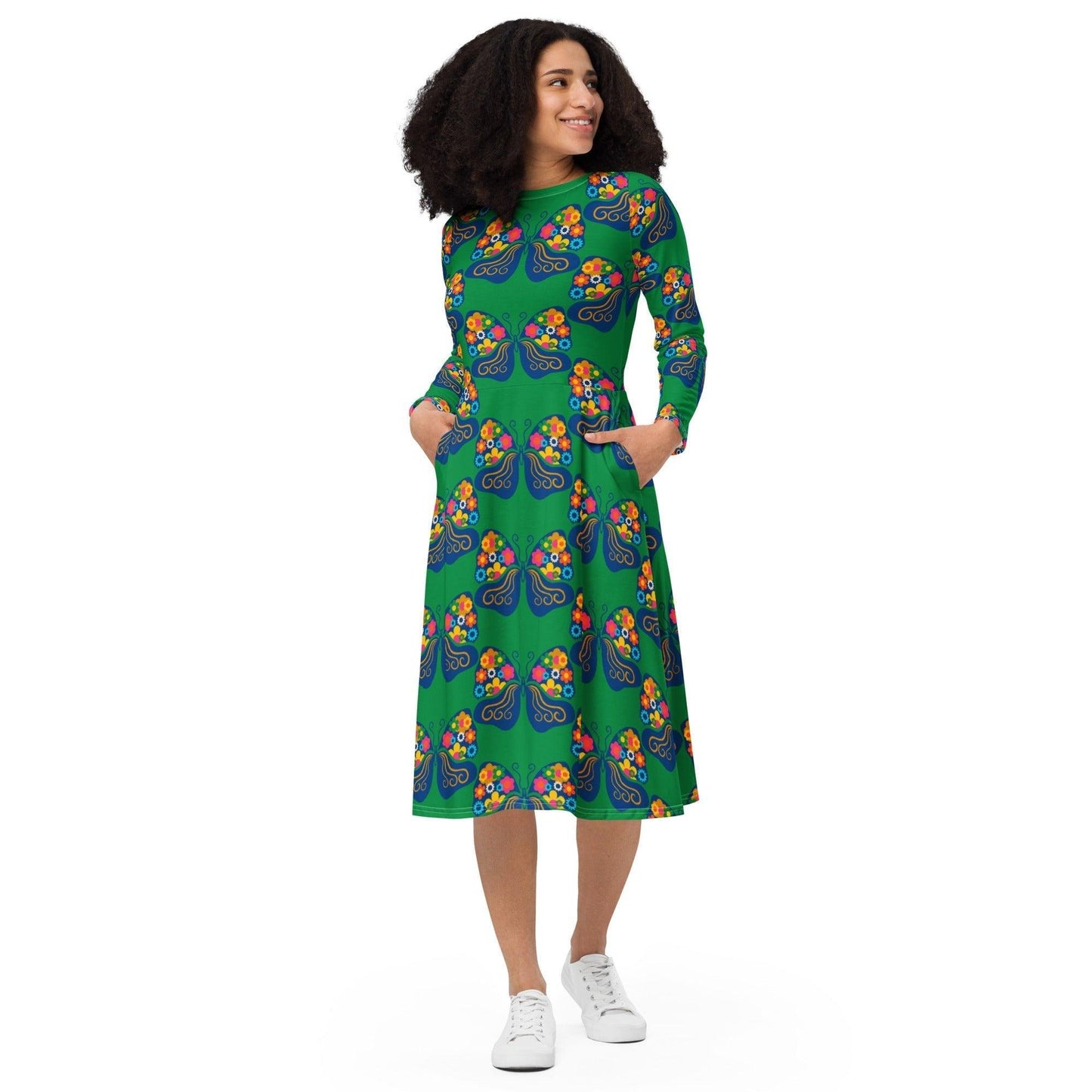 FAB FLOVERYFLY green - Midi Dress With Pockets | SHALMIAK