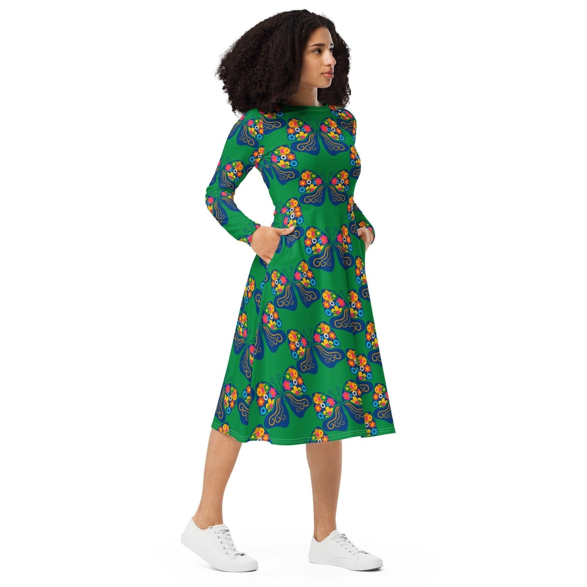 FAB FLOVERYFLY green - Midi Dress With Pockets | SHALMIAK
