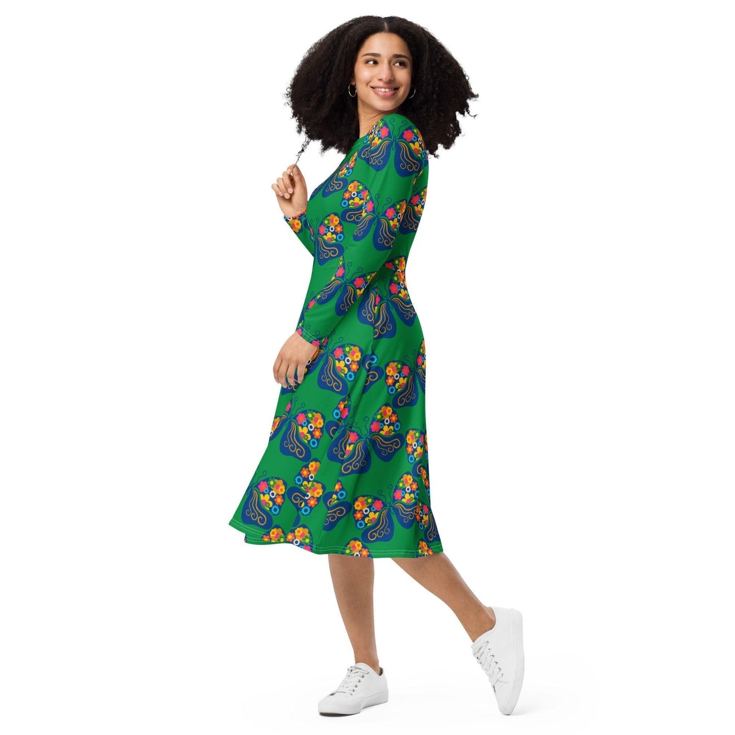 FAB FLOVERYFLY green - Midi Dress With Pockets | SHALMIAK