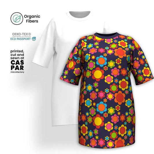 FLORA PEACE darkblue - Organic Cotton T-Shirt Dress | SHALMIAK
