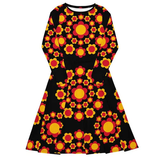 FLOWERSHOP red yellow - Midi Dress With Pockets | SHALMIAK