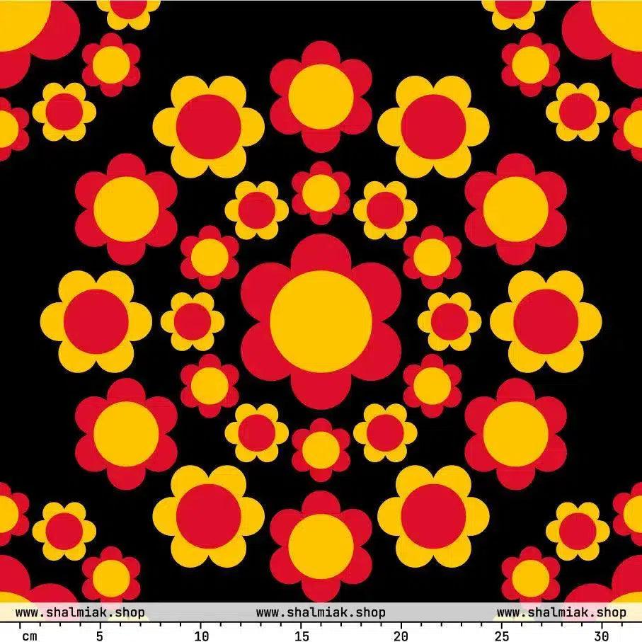 Fabric - FLOWERSHOP red yellow - Retro flower and circle print