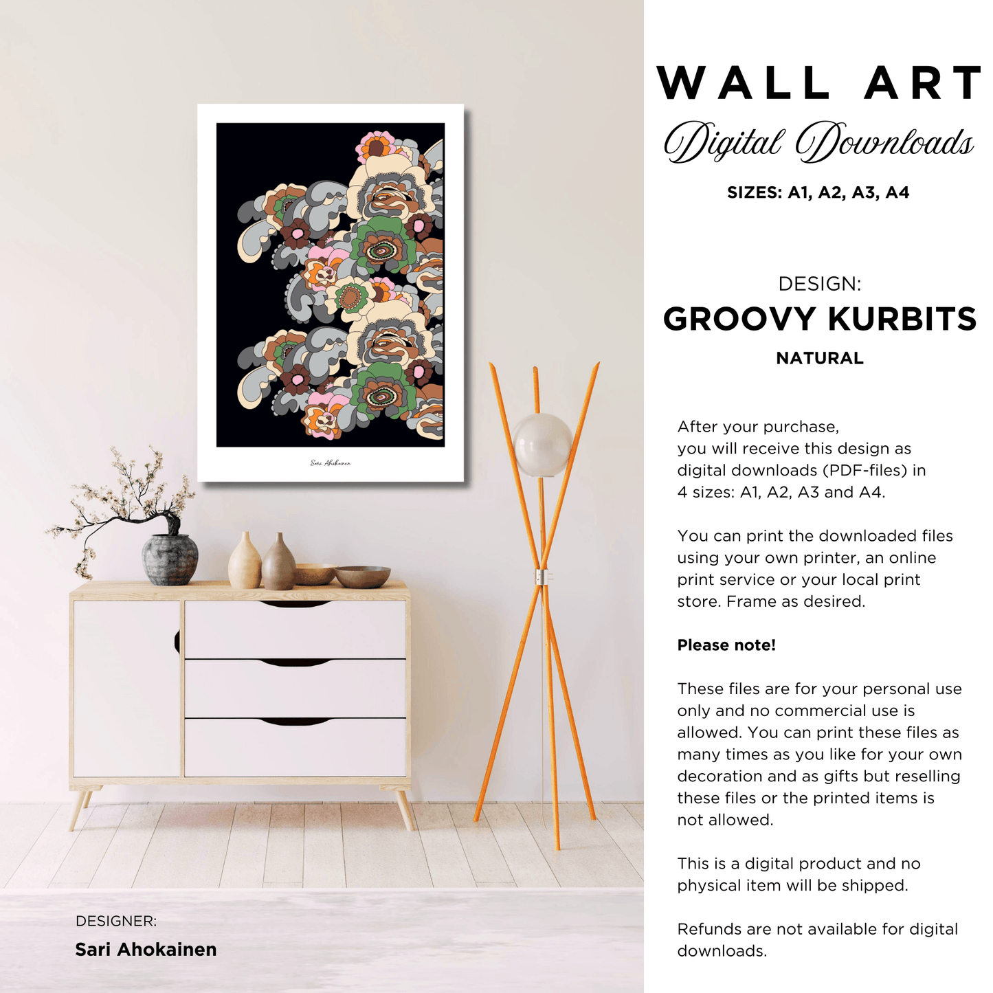 DIGITAL WALL ART - GROOVY KURBITS natural